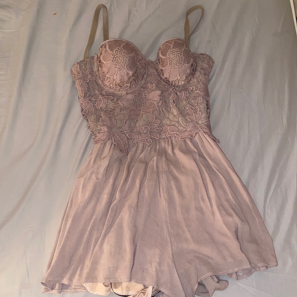 Light brown romper with lace detailing size small